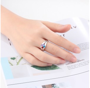 Birthstone ring for mom, Sterling Silver Personalized Engravable Ring JEWJORI102986